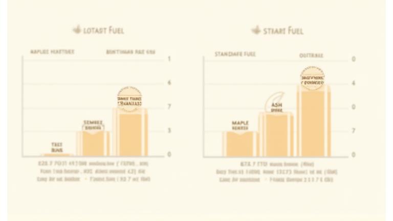 An infographic comparing burn times, BTU output, and ash production of Maple Hearth premium fuel versus standard charcoal and pellets, showing clear advantages for Maple Hearth.